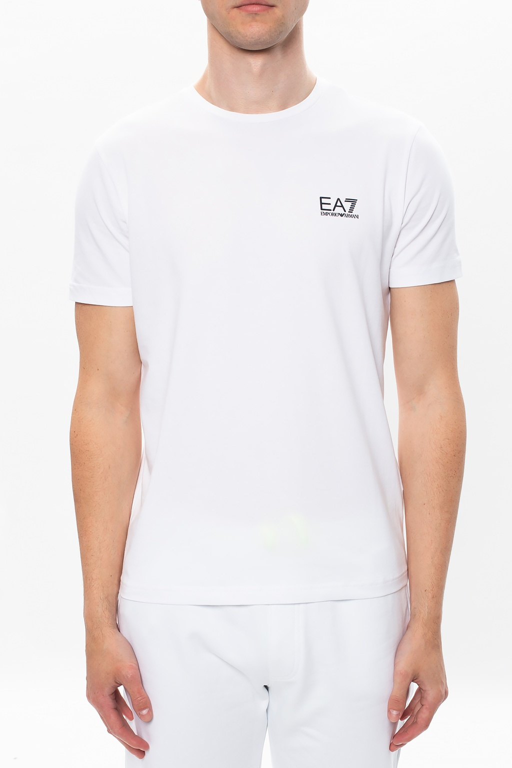 Emporio Armani Kids logo-print collar shirt Camiseta con logo en lateral en blanco Logo Series de Armani